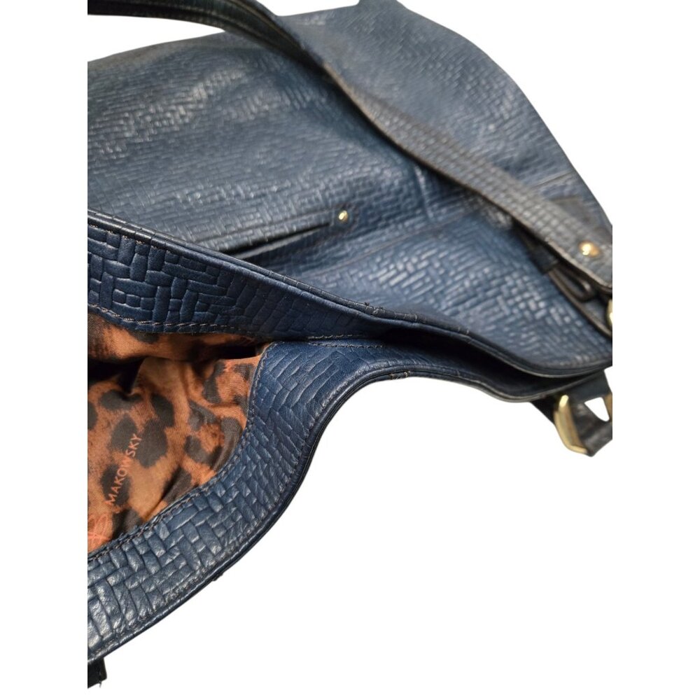 B. Makowsky Genuine Leather Slouch Hobo Shouder Bag And Card Case Textured Blue - Picture 11 of 13